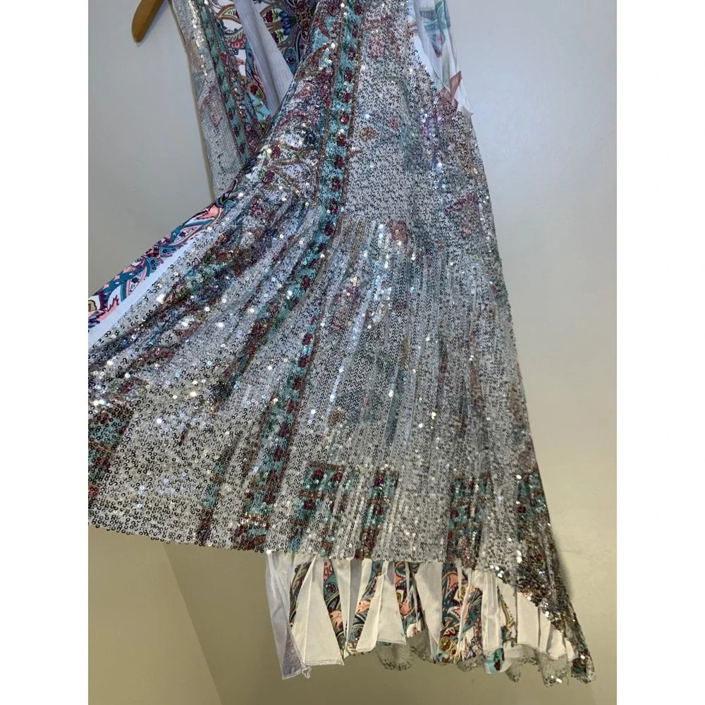 Origami Paisley Sequin Duster Vest L Festival Boho Glam art to wear - Picture 10 of 10